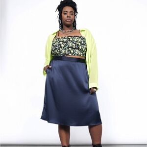 WildFang x Urban Outfitters Navy Blue Empower Satin Wrap Skirt 2XL 2X NWT